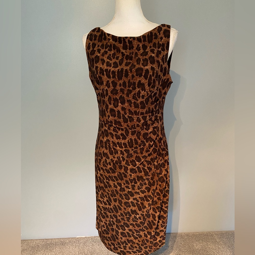 Ralph Lauren 12 leopard print dress with side gather